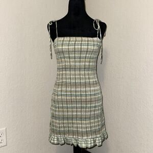 Paradise USA Sheath Dress Women's Large Multicolor Plaid Smocked Spaghetti Strap